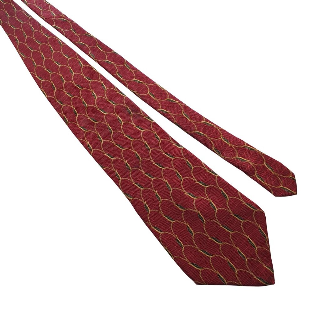Neo By Bill Blass Red Gold Vintage Silk Mens Necktie Designer Luxury Office Work